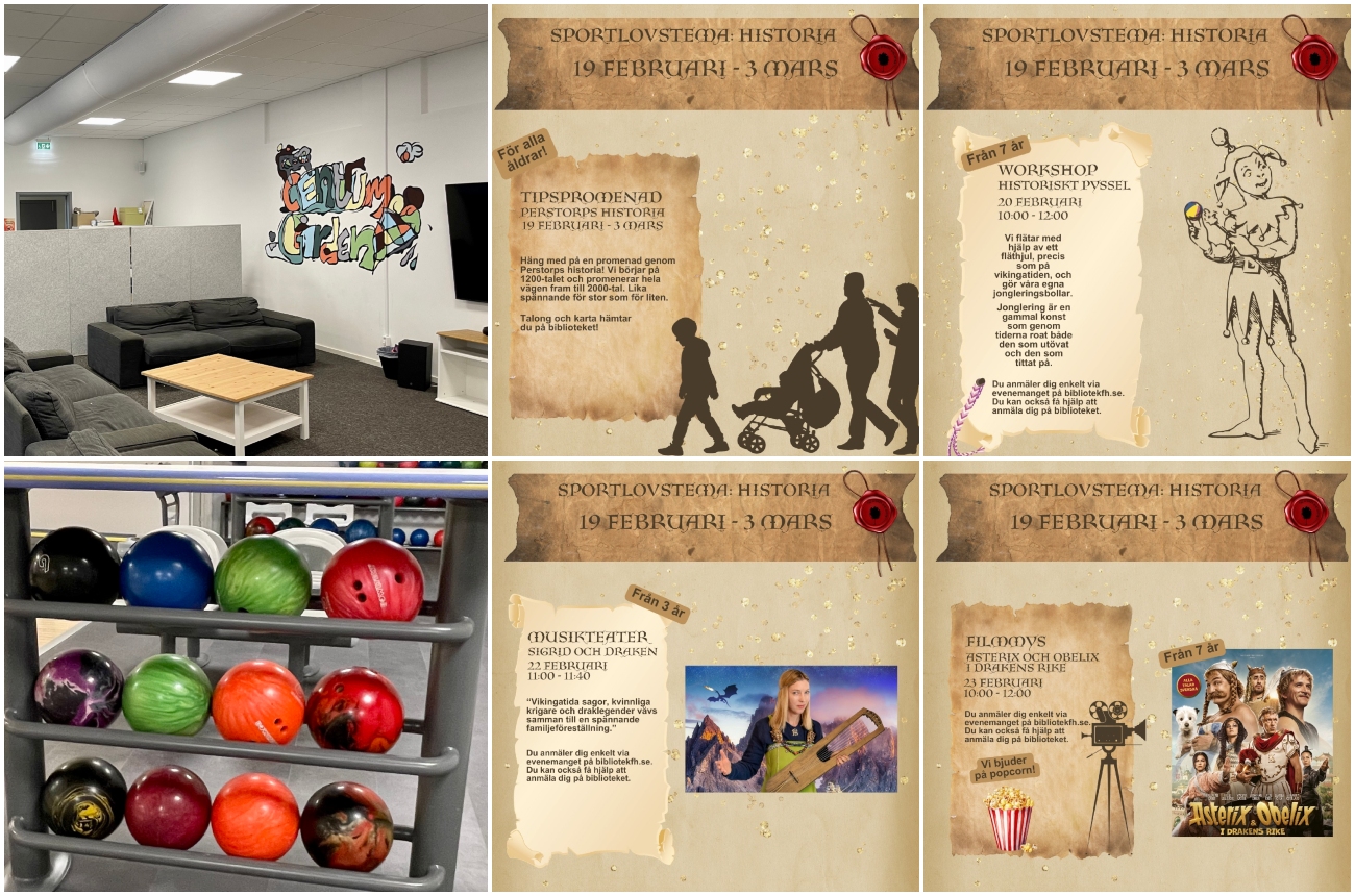 Collage med bilder på aktiviteter under sportlovet Perstorps kommun