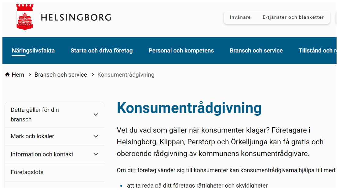 Konsumentrådgivning Helsingborg - företag