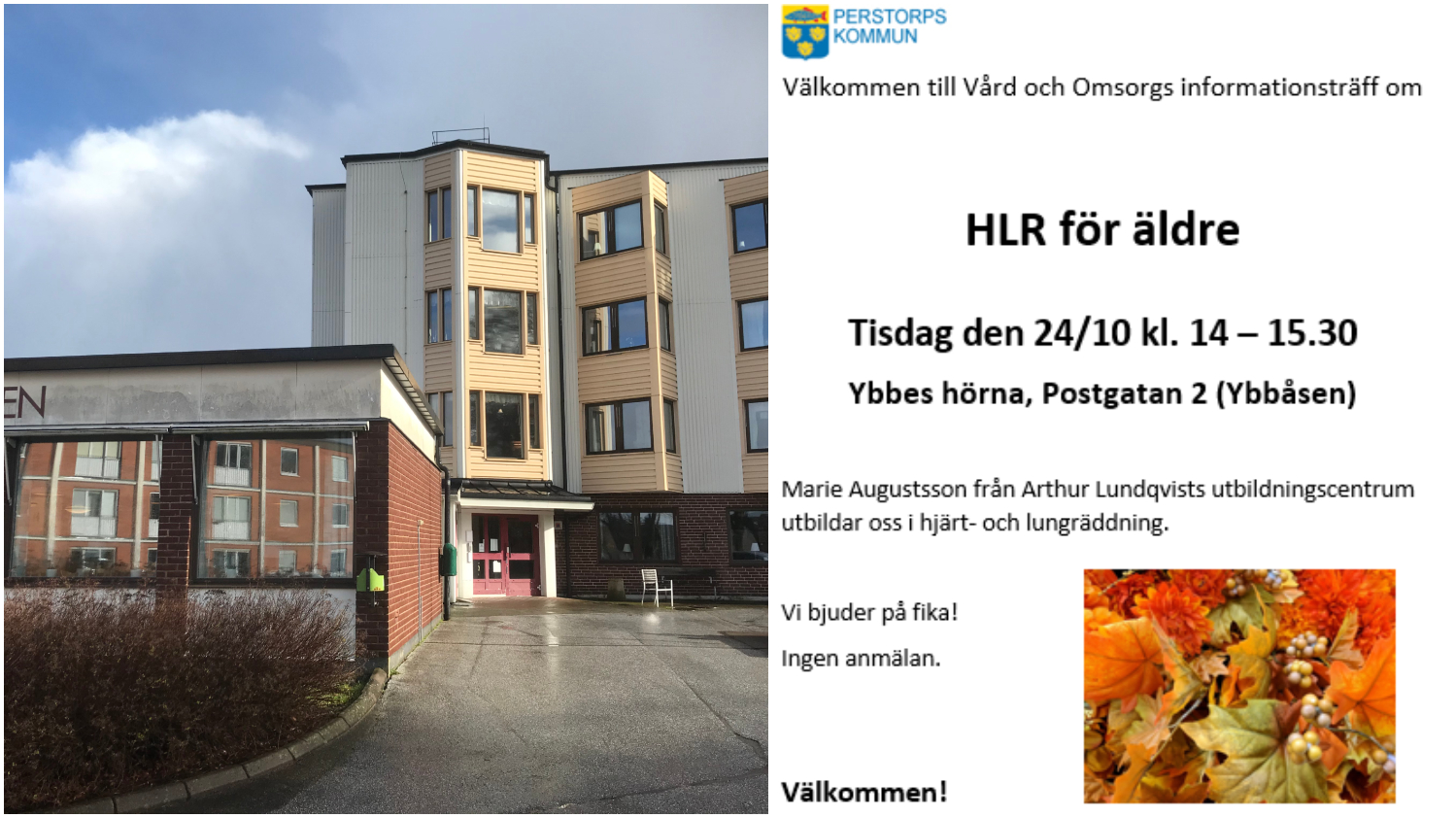 Bildcollage HLR för äldre på Ybbåsen, Postgatan 2.