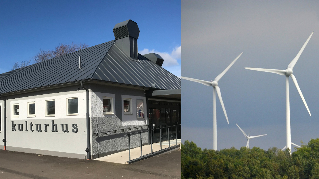 Bildcollage Kulturhuset och vindkraftverk