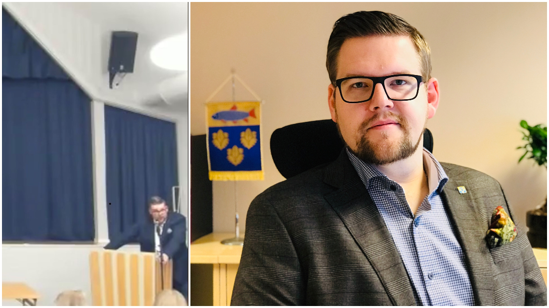Torgny Lindau kommunstyrelsens ordförande talar på kommunfullmäktige