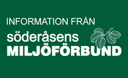 Grön bild med vit text där det står information från söderåsens miljöförbund. Det finns även en kvist med några löv.