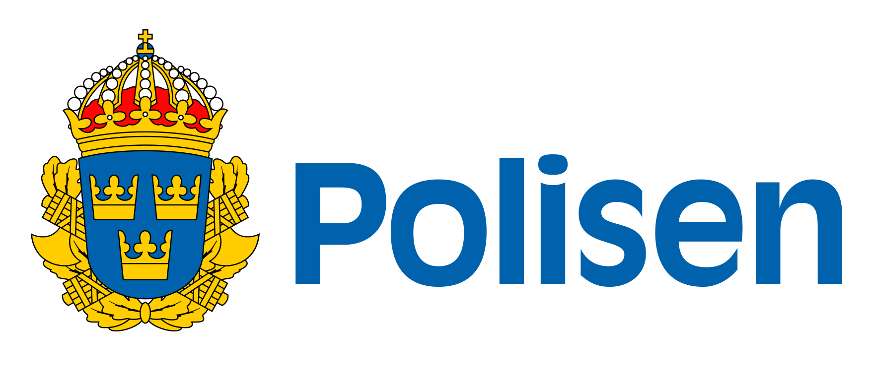 Vit bagrund med en bild som visar Polisens logotyp med texten polis under. 