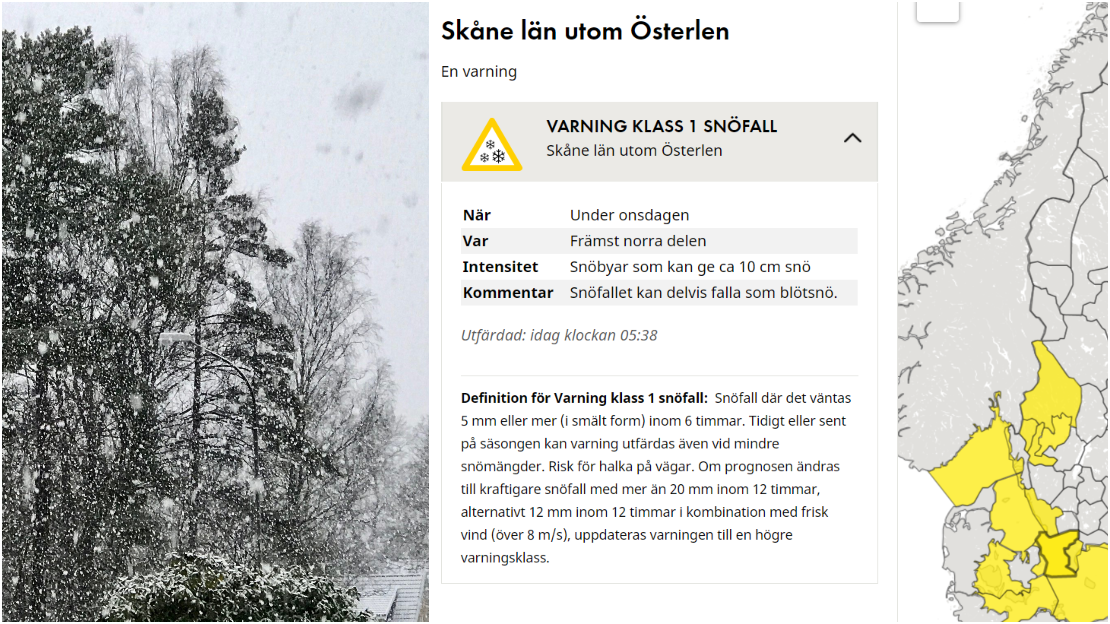 Snöfall - SMHI klass 1-varnar