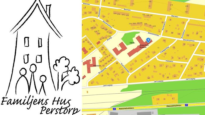 Karta över var Familjens Hus i Perstorp ligger. Adressen är Stockholmsvägen 40.