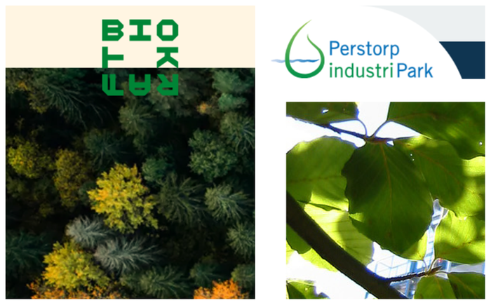Bildcollage med skärmklipp från Biokrafts webbplats och Perstop Industripatk webbplats