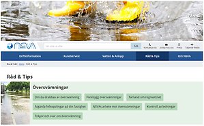 Bildcollage med skärmklipp från NSVA:s webbplats om tips och råd kring bland annat skyfall och översvämningar