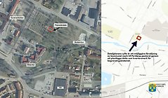 Bildcollage samråd del av Perstorp 21:1 öster om Spjutserödsvägen. Kartbilder med pilar som markerar aktuellt område.