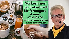 Bildcollage som visar frukost, handskakning och moderator Håcan Nilsson.