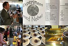 Firande av Nobeldagen på Norra Lyckanskolan med tal av rektor, experiment och skollunch med efterrätt i form av chokladboll