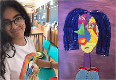 Raqie Ibrahim, som går i årskurs 6 på Centralskolan i Perstorp, har med en färgglad  Picasso-inspirerad bild vunnit omslagstävlingen för Sommarboken 2019 i Familjen Helsingborg.
