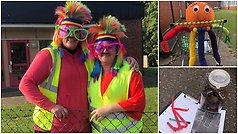 Hälsodagar för elever på Perstorps grundskolor. Karaktärerna Lika och Olika var dagen till ära nyfriserade med regnbågsfärger inklusive ett regnbågsfärgat pannband. 