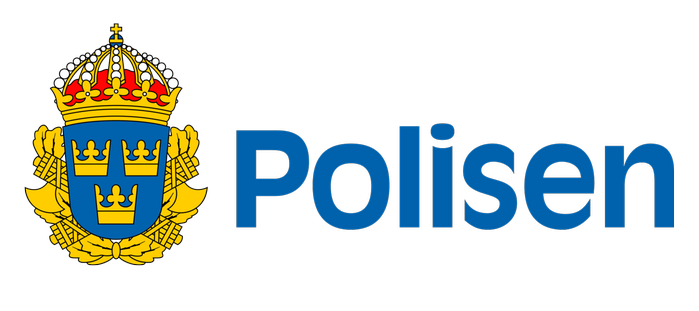 Vit bagrund med en bild som visar Polisens logotyp med texten polis under.