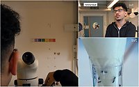 Bildcollage med tre bilder från inslag om gymnasieungdomar som fått stipendium till att följa en forskares arbete med bananflugor på Lunds universitet